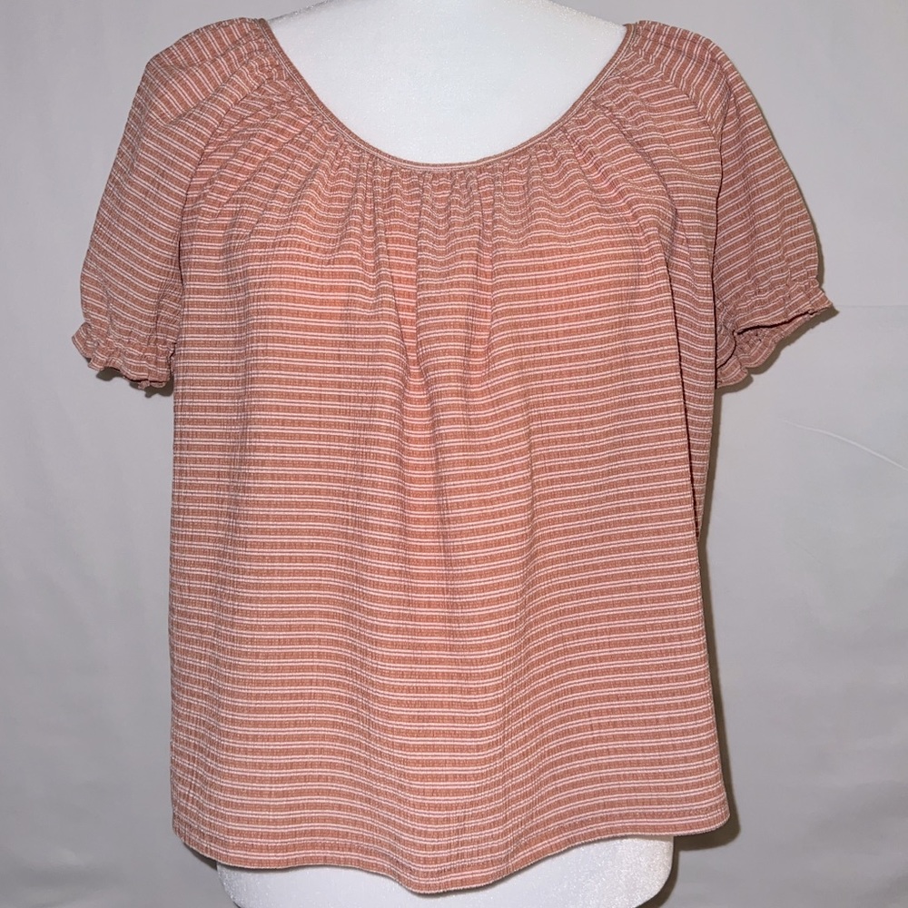 Madewell: Texture & Thread Peasant Top in Stripe- Orange and White Size Small